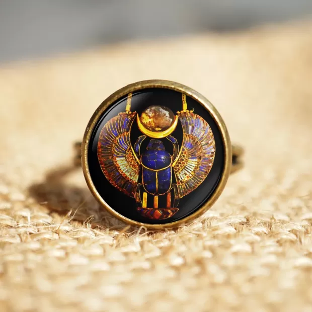 escarabajo egipcio colgante pulsera pendiente y anillo